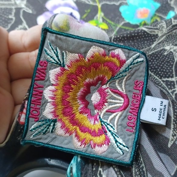 Johnny Was Zippy Tie Dress Flower Front Knit Floral Long Grey S, 17" PTP, 46" L - Picture 7 of 9